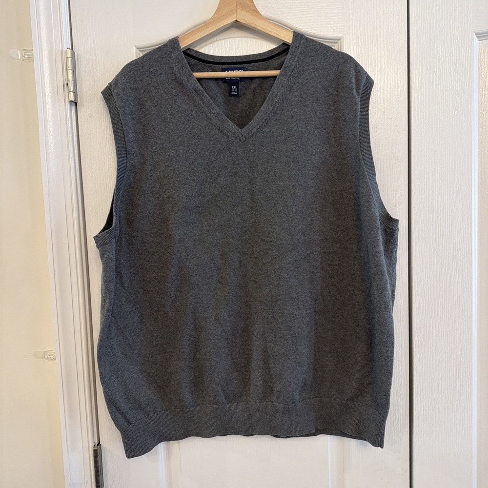 Lands' End 100% Cotton Sweater Vest Men's XXL (50-52) Gray Knit Classic Casual